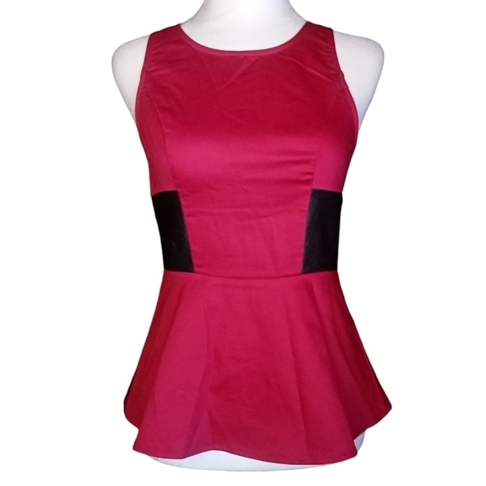 Patterson J. Kincaid Dark Hot Magenta Peplum Blouse Lambs Leather Detail Size XS